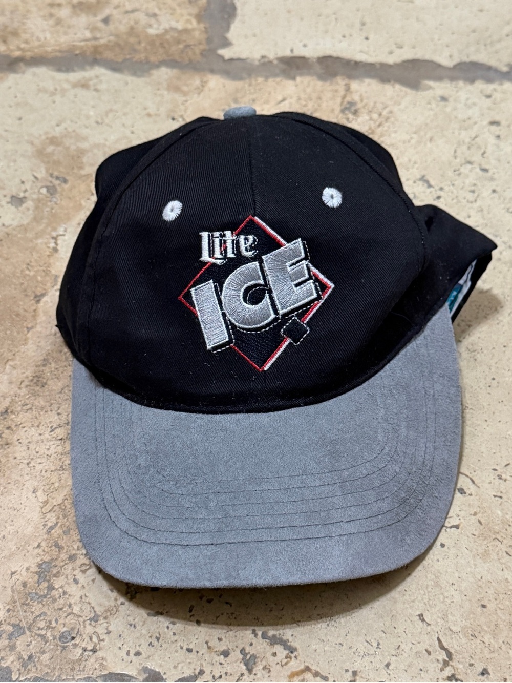 Vintage Miller Lite ICE Hat Cap Adjustable Strap Black Gray Logo